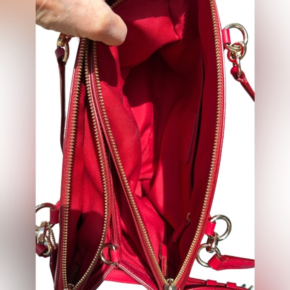 Coach Christie Carryall Leave Red Smooth Leather Satchel Removable Strap 14” - Picture 8 of 14